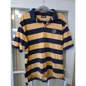 Vintage Ashford Notre Dame Shirt Mens Golf Polo Gold Blue Striped Extra Large I1